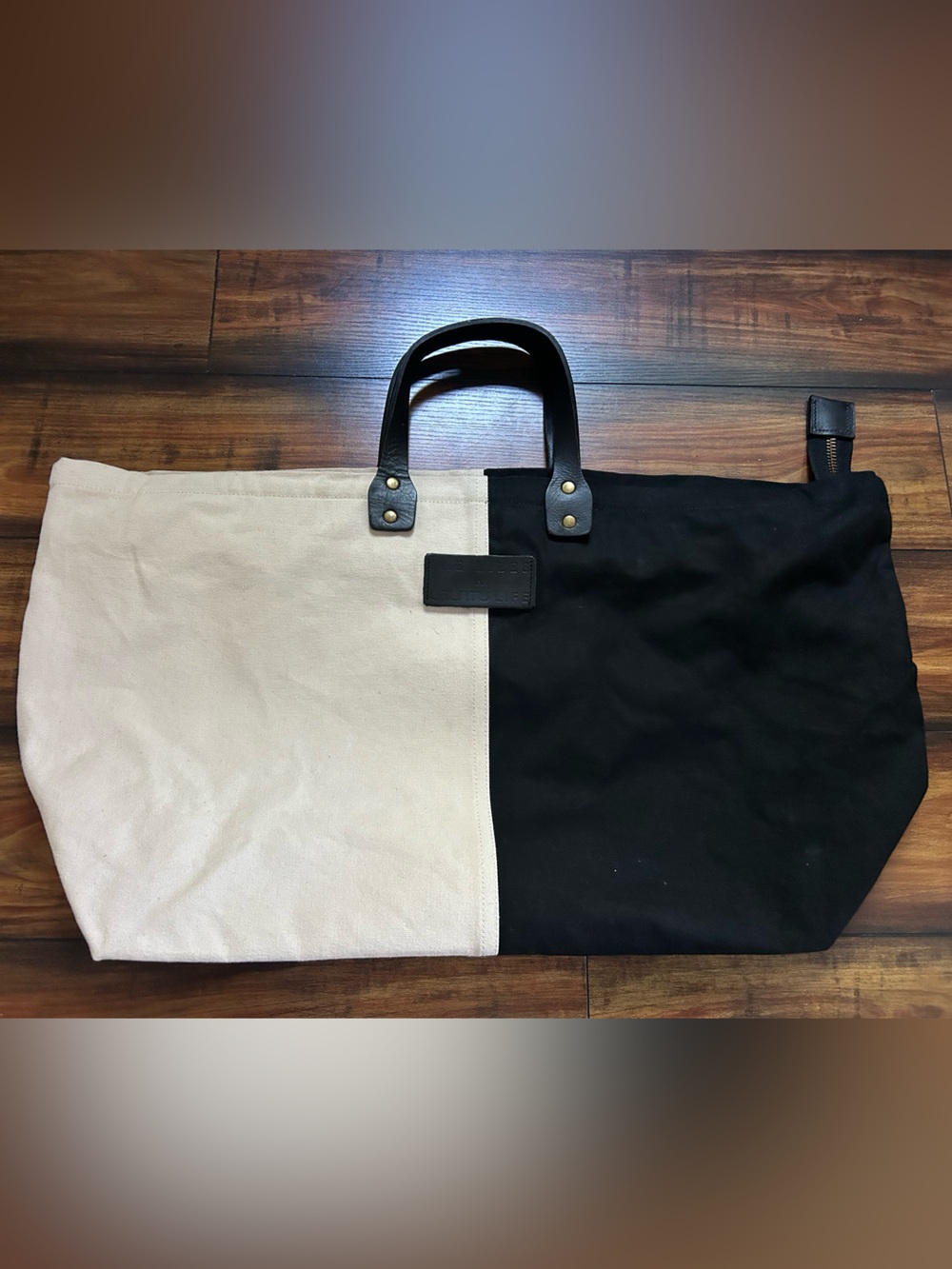 Ubungtu Life Bae Liles Two-Tone Canvas Large Tote Bag in Black and Cream